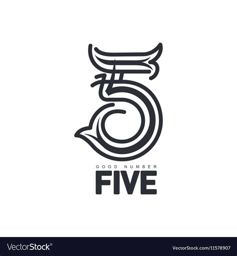 Black and white sketch style number five logo Vector Image