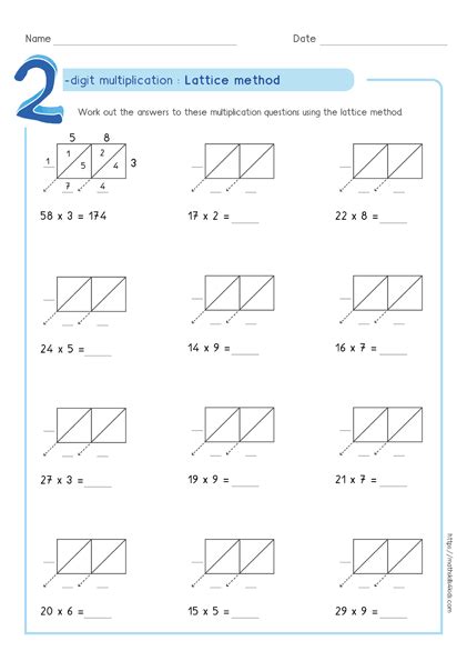 lattice method of multiplication worksheets