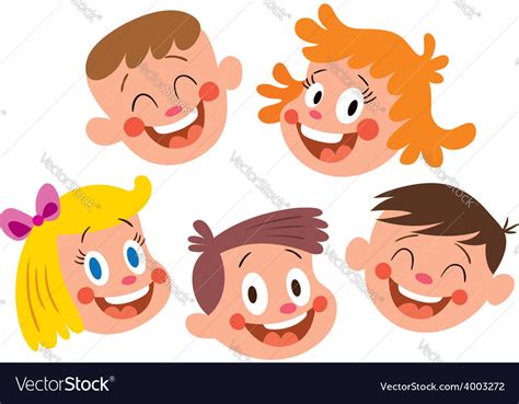 Happy Children Faces Cartoon