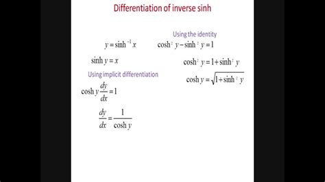 Differentiation of inverse sinh (sinh^-1(x)) - YouTube