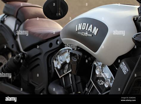 Modern Indian Scout Bobber Motorcycle Showing The Indian Logo On The ...