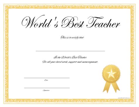 World’s Best Teacher Certificate – Free Printable