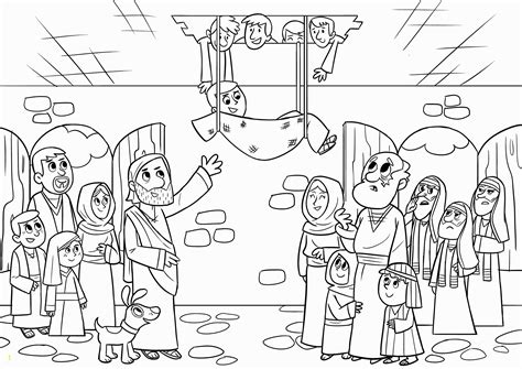 4 Friends Bring A Man To Jesus Coloring Page