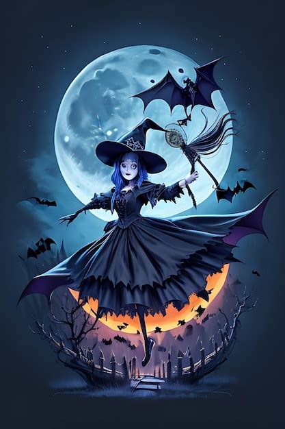 Premium AI Image | halloween posters A scary evil witch with a flying ...