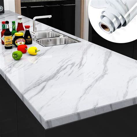 Buy Yenhome White Marble Contact Paper for Countertops Counter Top ...