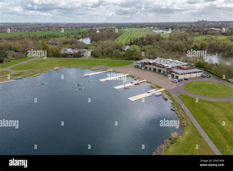 Aerial view of the rowing lake at Dorney Lake (home of the London 2012 ...