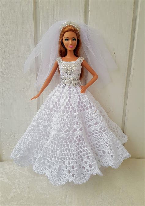 Wedding Dress for Barbie, clothes Barbie, Crochet Dress for Barbie Doll ...