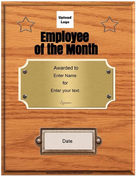 Free Custom Employee of the Month Certificate