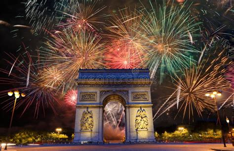 New Year Fireworks Display Over the Arc De Triomphe, Paris. France ...