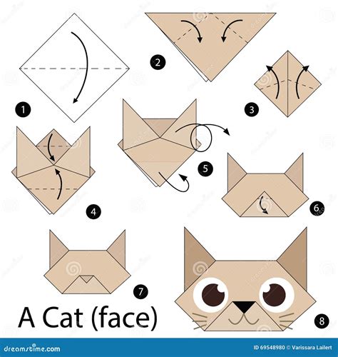 Step by Step Instructions How To Make Origami a Cat. Stock Vector ...