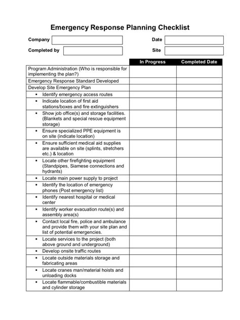 Emergency Response Planning Checklist | PDF