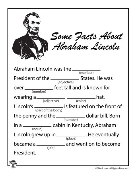 Abraham Lincoln Printable Mad Lib | Woo! Jr. Kids Activities