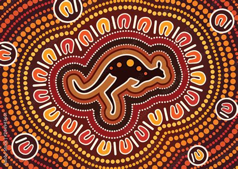 Aboriginal art vector painting with kangaroo. Illustration based on ...