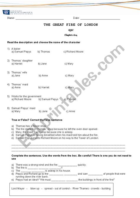 The Great Fire of London - ESL worksheet by Paoms