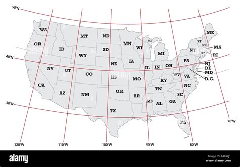 administrative map United States with latitude and longitude Stock ...