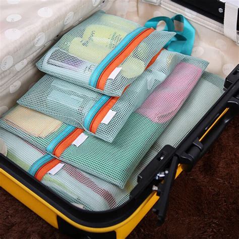 4 Pcs/Set Mesh Travel Organizer Set Bag Clothes Storage Bag Travel Shoe ...