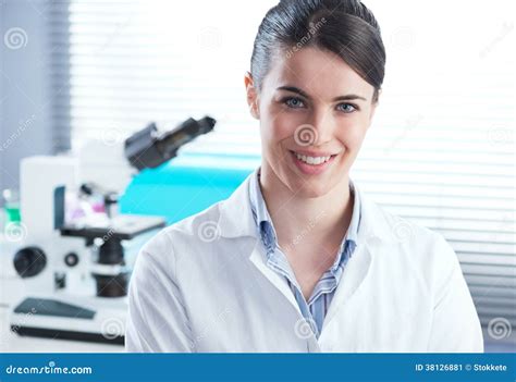 Confident Female Researcher In The Chemistry Lab Stock Image - Image of ...