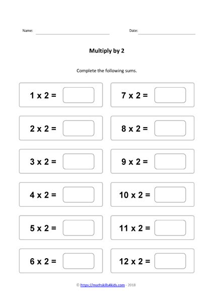 2 times table worksheets PDF | Multiplying by 2 activities