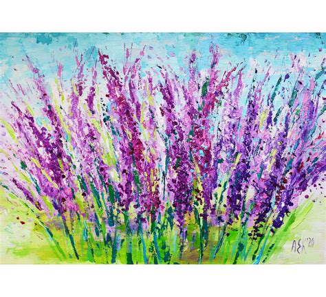 Lavender Painting Original Art Flowers Impasto Lavender Canvas | Etsy