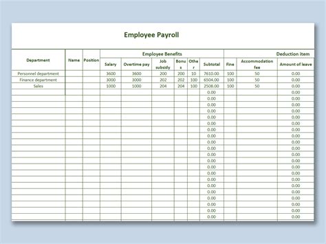 Employee Payroll Spreadsheet ~ MS Excel Templates