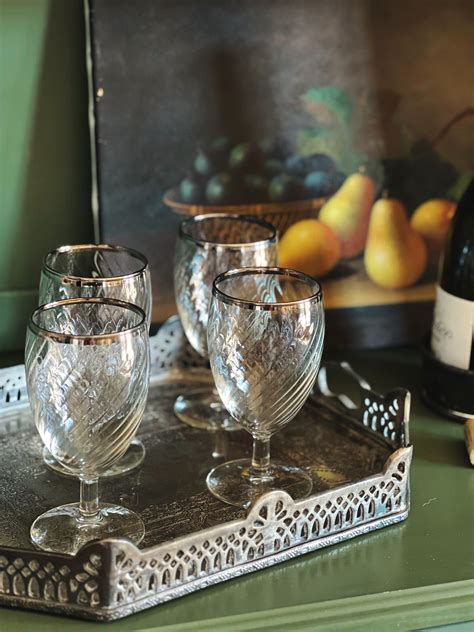 Vintage Set of 4 Silver Rim Water Glasses – feastvintage