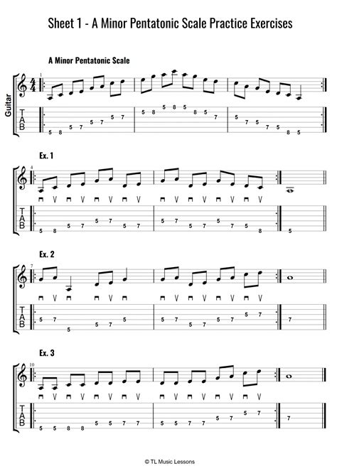 Sheet 1 – A Minor Pentatonic Scale Practice Exercises Grade 1-2 | Learn ...