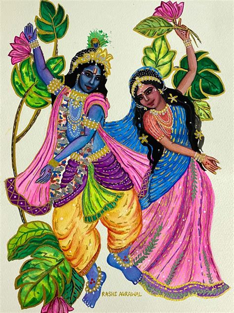 Dancing Radha Krishna | Painting by Rashi Agrawal | Exotic India Art