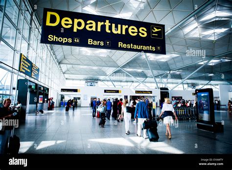 Departure area at London Stansted Airport, UK Stock Photo, Royalty Free ...