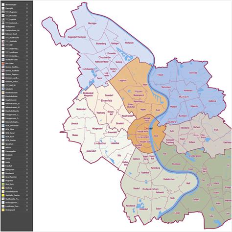 Köln Stadtplan Vektor Stadtbezirke Stadtteile Topographie