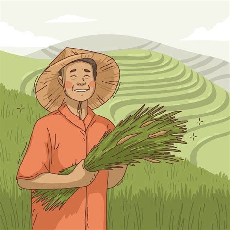 Free Vector | Hand drawn asian farmer illustration