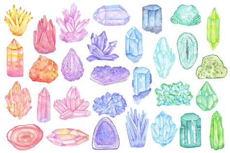 Watercolor crystals, minerals, gems by Abracadabraaa on @creativemarket ...