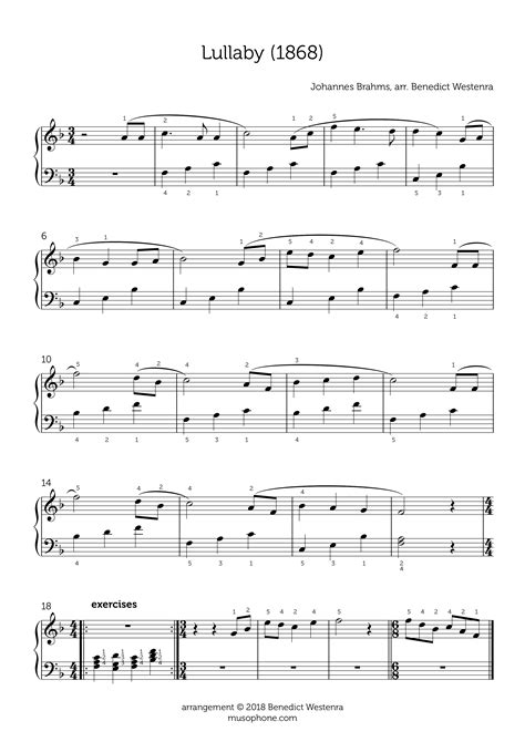 Brahms – Lullaby beginner piano arrangement