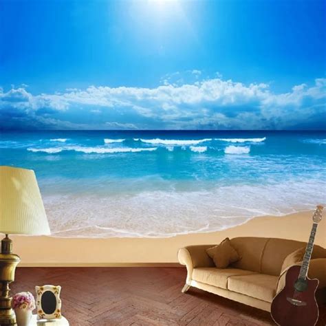 Customized Size 3D Beach Seaview Ocean Sky Scenery Photo Mural ...