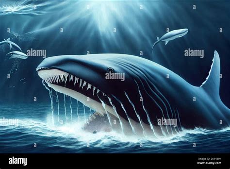 Illustration of a megalodon shark, prehistoric sea creature, predator ...