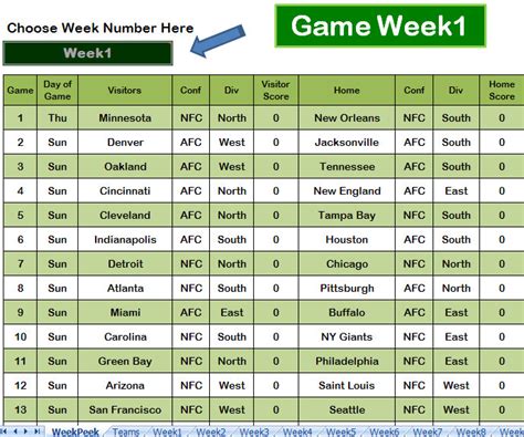 Football Pool Sheet Excel Template | Football Pool Sheet