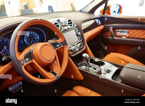 Brown leather interior of a luxury car Stock Photo - Alamy