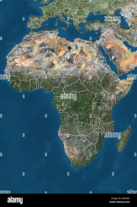 Satellite view of Africa (with country boundaries). This image was ...