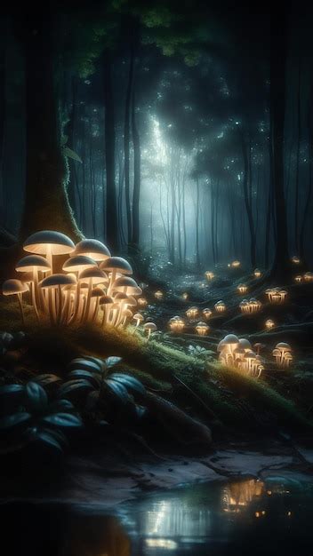 Premium AI Image | A glowing mushroom forest