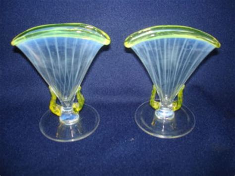 VASELINE FAN VASES YELLOW DEPRESSION GLASS RARE -- Antique Price Guide ...