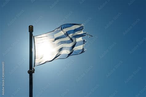 Greek flag waving o wind. Stock Photo | Adobe Stock