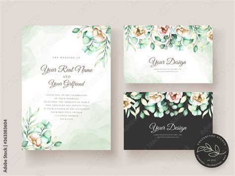 watercolor eucalyptus invitation card set Stock Vector | Adobe Stock