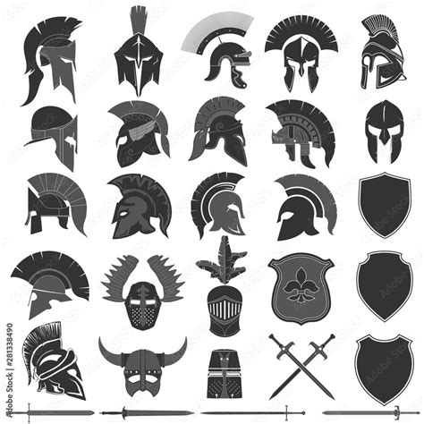 Spartan Helmet logo set, Greek warrior. Spartan warrior Helmet Stock ...