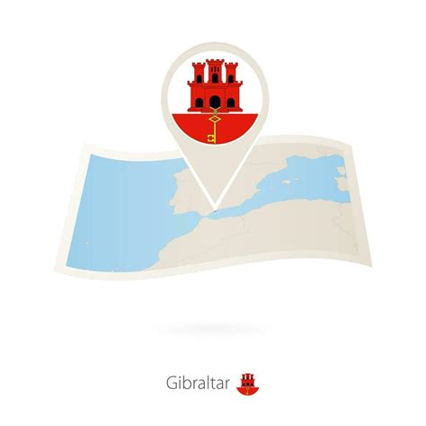 Folded paper map of Gibraltar with flag pin of Gibraltar. 36932126 ...