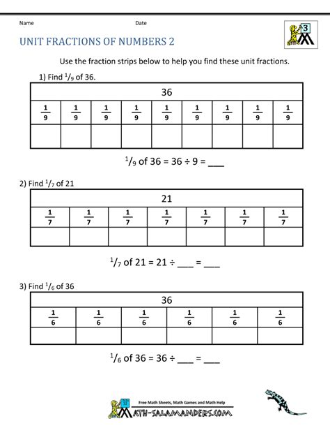 Unit Fraction of Numbers 3rd Grade