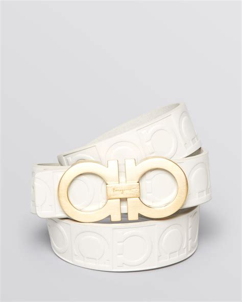 Lyst - Ferragamo Stamped Gancini Gold Buckle Belt in White for Men