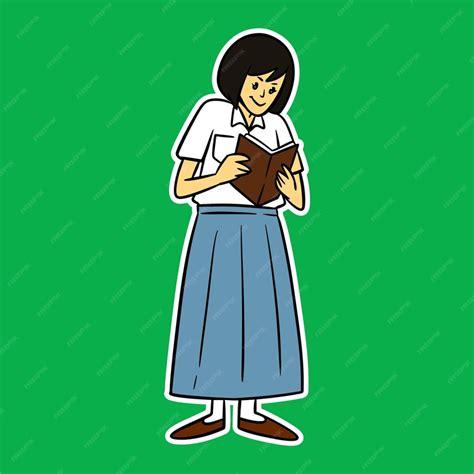 Premium Vector | Senior high school girl reading book cartoon illustration