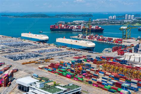 Singapore - May 202: The Vehicles carrier ships and container ship at ...