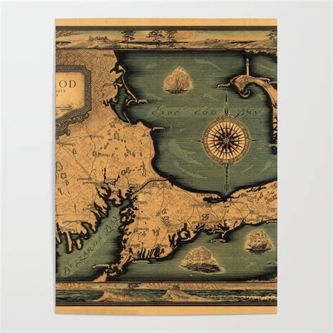 Historical Map of Cape Cod Poster by Vintage Maps & Prints | Society6