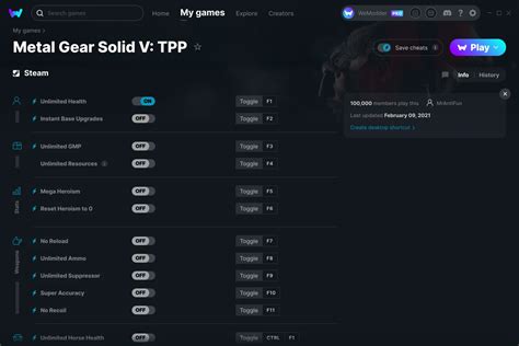 Metal Gear Solid V: TPP Cheats & Trainers for PC | WeMod