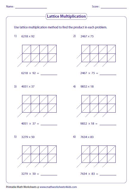 Lattice Multiplication Worksheets | Multiplication Worksheets